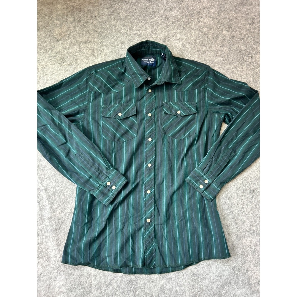 Wrangler Shirt Youth XL 14/16 Green Western Button Long Sleeve Print